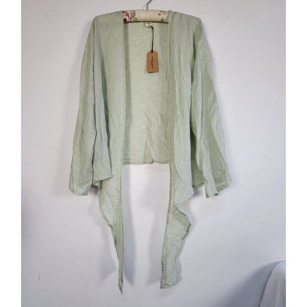 Christian Siriano Light Green Linen Blend Open Tie-Front Cardigan One Size New